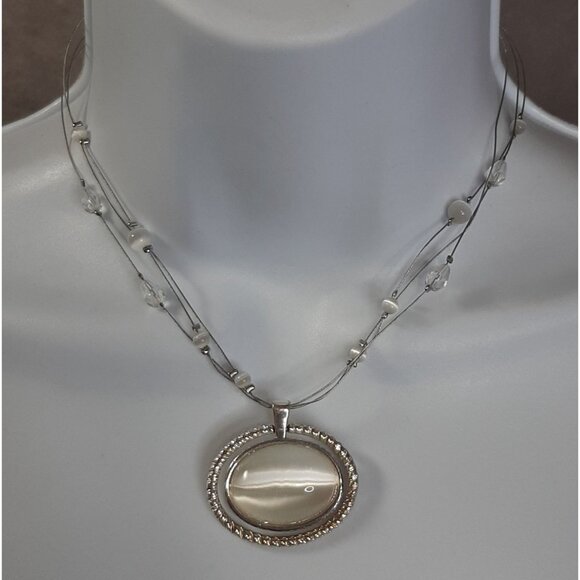 Jewelry - Bridal Mermaidcore White Cateye Glass Necklace With Multi Beaded Strands